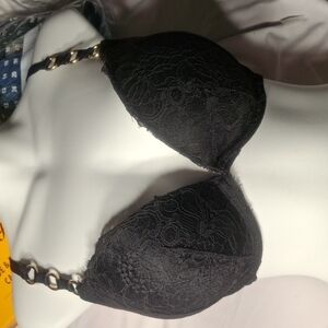 Victoria's Secret Black Lace Push-Up Bra with Chain Strap Detail